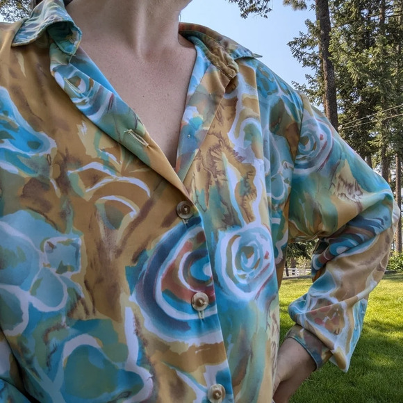 VINTAGE D'Allairds Psychedelic 70s Style Long Sleeve Button Up Approx XL - Picture 4 of 5